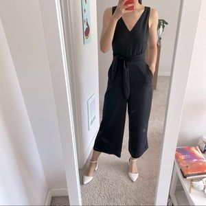 Aritzia Wilfred black tie-waist V-neck jumpsuit